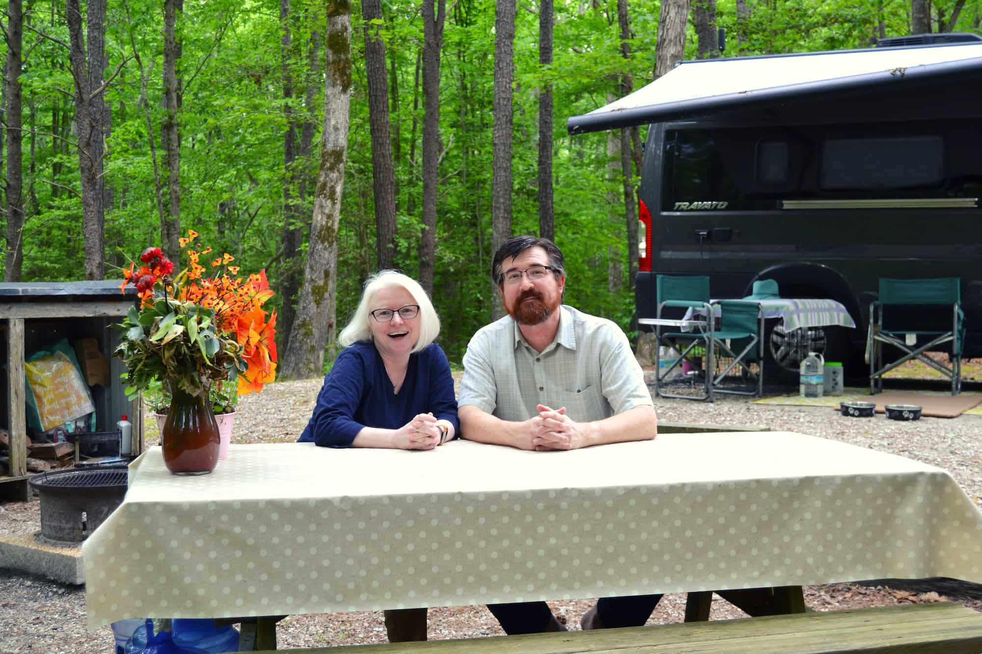 A Happy Christian Couple Relaxing At Wcrc'S Colonial Pines Campground In Williamsburg, Virginia.